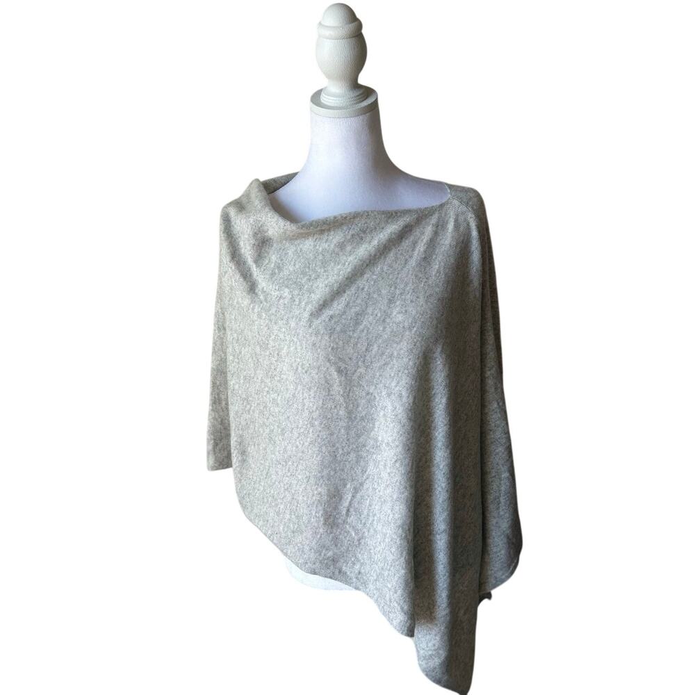 Cashmere Linen Blend Asymmetrical Poncho Wrap Sweater One Size Gray Fall